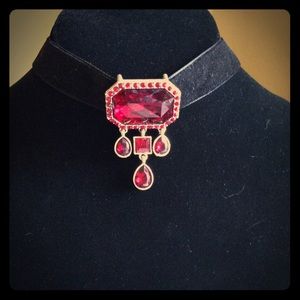 Black velvet choker with red stones